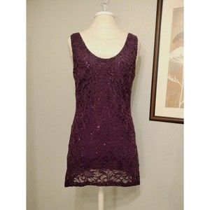 Ursula of Switzerland Sz 10 Sequined Lace Mini Dress Purple Vtg USA Sleeveless